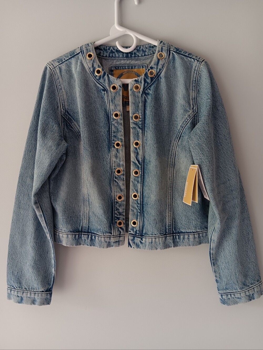Michael Kors Denim Jean Jacket Classic Lightwash Open Front Grommets Medium